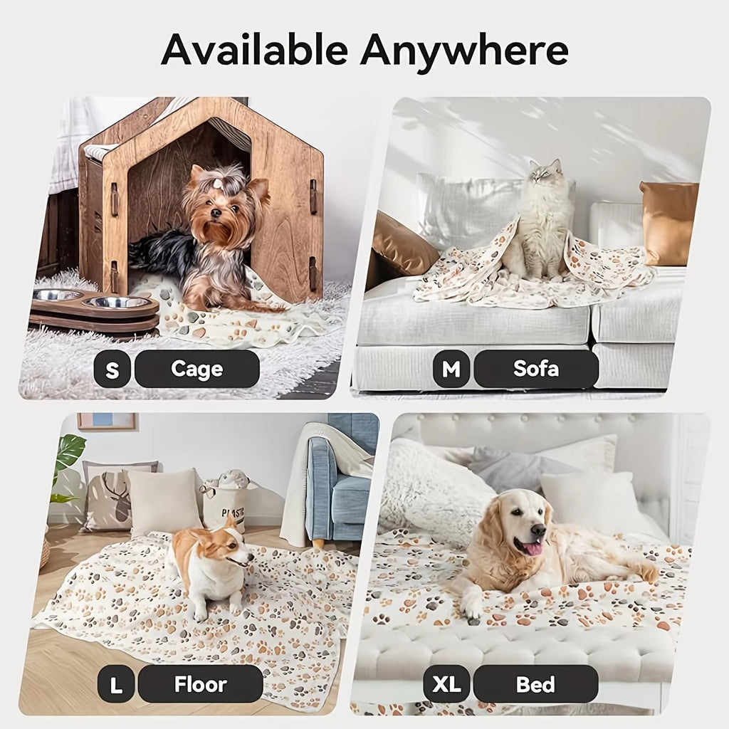 Flannel Pet Blanket,Cute Dog Paw Print Blanket Pet Mat for Puppy Kitten Warm and Comfortable Blanket Suitable for Cats and Dogs