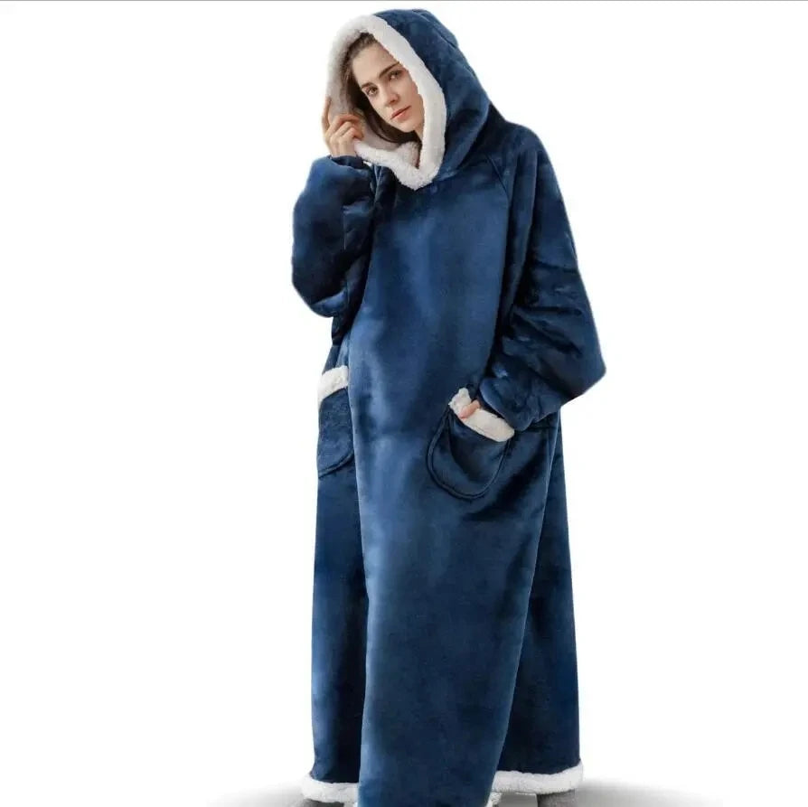 180Cm Super Long Flannel Blanket Pyjamas with Sleeves Winter Hoodies Sweatshirt Women Men Pullover Fleece Giant Oversized Outdoo
